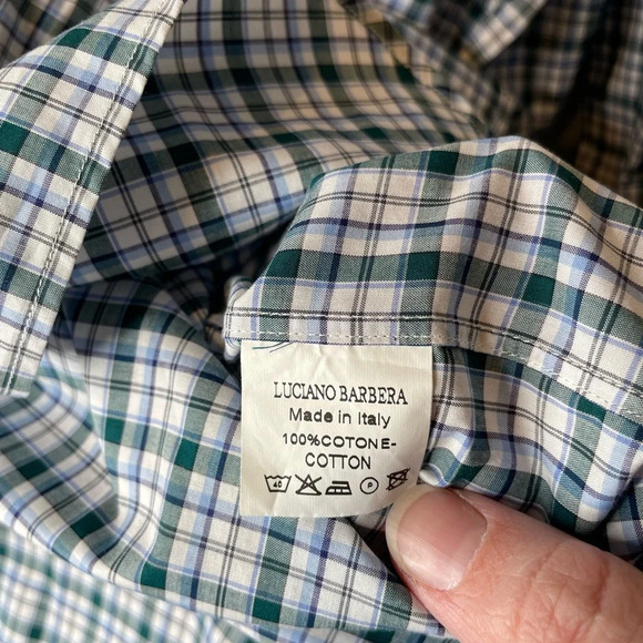 Luciano Barbera Green/Blue/White 100% Cotton Plaid Button Up Shirt Size XL Italy - Picture 4 of 8